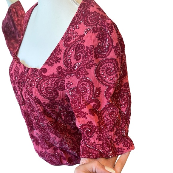 Anthropologie LUQ large pink red paisley boho top - Picture 3 of 8